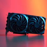 Kompozycja nowoczesnych kart graficznych NVIDIA i AMD z podświetleniem RGB